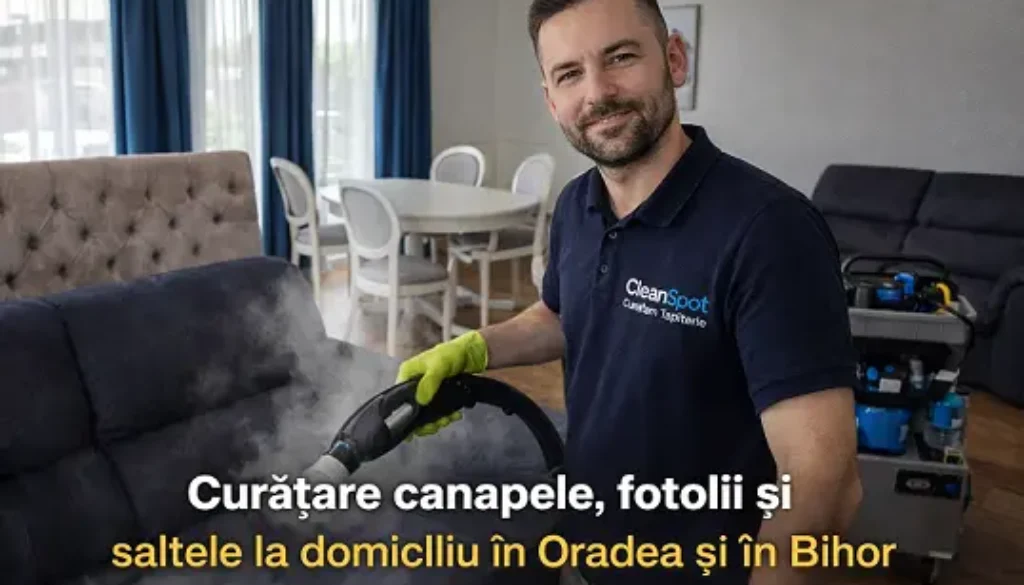 curățare profesională canapea cu aburi la domiciliu în Oradea realizată de specialist CleanSpot