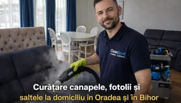 curățare profesională canapea cu aburi la domiciliu în Oradea realizată de specialist CleanSpot