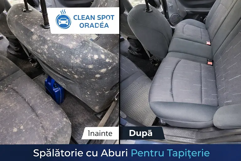 Curățare tapiterie auto Oradea înainte și după cu aburi – rezultate profesionale CleanSpot