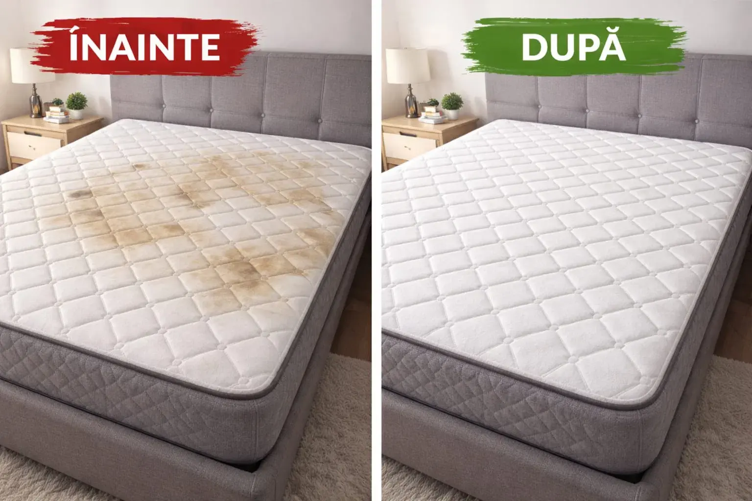 curățare saltea Oradea înainte și după – pete eliminate complet