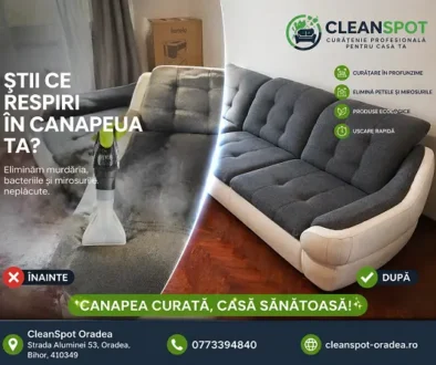 curatare canapea Oradea inainte si dupa CleanSpot tapiterie curata profesional