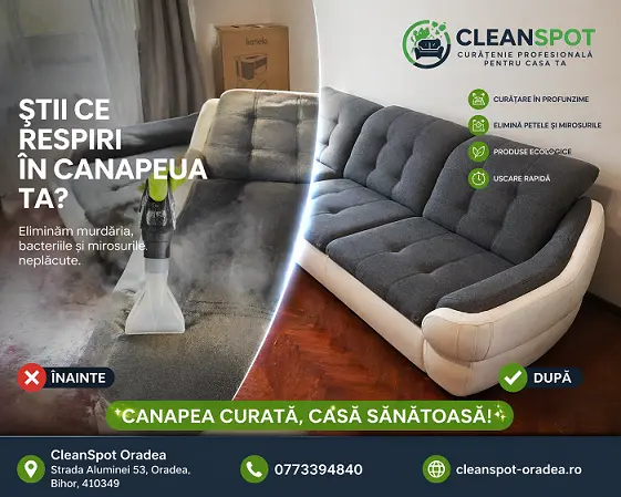 curatare canapea Oradea inainte si dupa CleanSpot tapiterie curata profesional