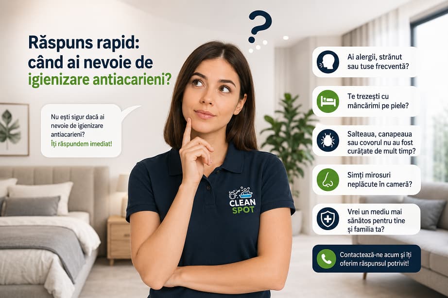 Persoană care se întreabă când este necesară igienizarea antiacarieni pentru saltele și canapele