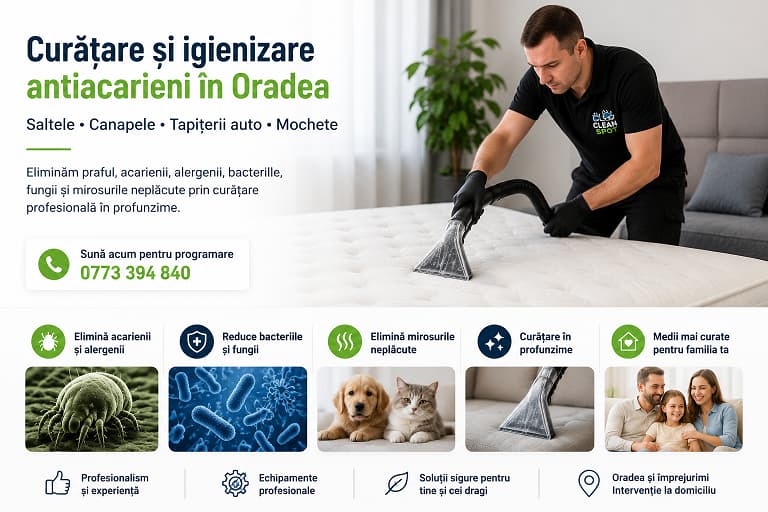 Igienizare antiacarieni pentru saltele, canapele și tapițerii în Oradea realizată de CleanSpot