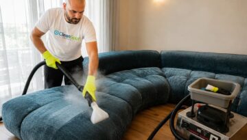 Curățare profesională canapea premium cu abur și injecție-extracție realizată de CleanSpot Oradea la domiciliu