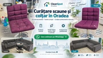 înainte și după cu scaun tapițat și colțar curățate profesional la domiciliu în Oradea de CleanSpot
