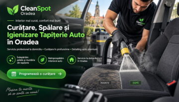 Serviciu CleanSpot de igienizare și curățare a tapițeriei auto la domiciliu în Oradea. Interiorul mașinii este tratat profesional pentru o întreținere completă.